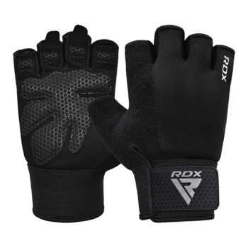 GYM WEIGHT LIFTING GLOVES W1 HALF BLACK PLUS-L