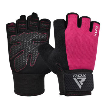 GYM WEIGHT LIFTING GLOVES W1 HALF PINK PLUS-M