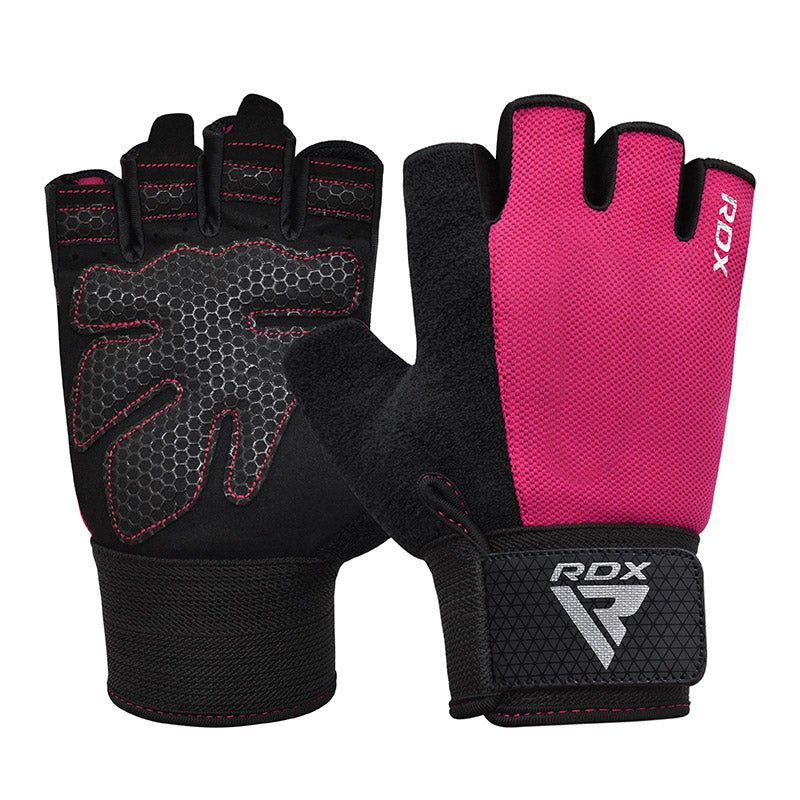GYM WEIGHT LIFTING GLOVES W1 HALF PINK PLUS-M
